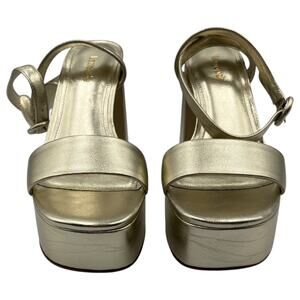 Larroude Dolly Ankle Strap Block Heels Platform Sandals Metallic Gold Size 7